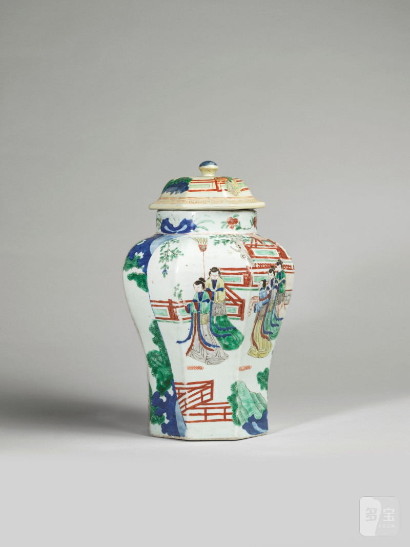 過渡期 十七世紀 五彩人物圖八方蓋罐一對 | PAIRE DE VASES BALUSTRE EN PORCELAINE WUCAI - 图16